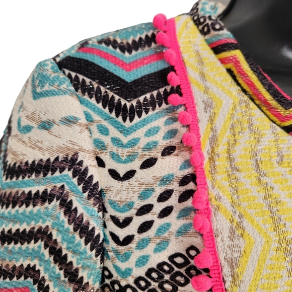 Molly Bracken Boho Aztec Print with Pom Poms Jacket Size Medium - Picture 6 of 16